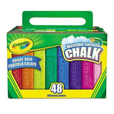 Image of CRAYOLA Washable Sidewalk Chalk Assorted Colours (Box of 48) Bright and Bold Ideal For Walls &amp; Pavement Simply Wash Away With Water Ages 4+