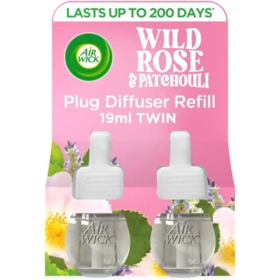 Image of Airwick Air Freshener Plug In Diffuser Refill Room FreshenerFragrance : Wild Rose and Patchouli Contains 2 x 19ml Usage: Lasts Upto 500 Days (100 per refill)
