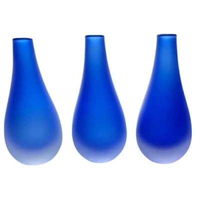 Image of Bud Vases For Flowers Mouth Blown Coloured Glass Table Decoration, Posy Vase/Small Vase Set. Frosted Flower Set Of 3 Vintage Small Vase/Mini Vase.