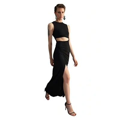 Image of Trendyol FeMan Shift Fitted Knit Evening Dress,Black,40