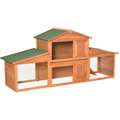 Image of PawHut Deluxe Wood Large Rabbit Hutch 2 Tier House Metal Wire Doors 215 X 63 100cm