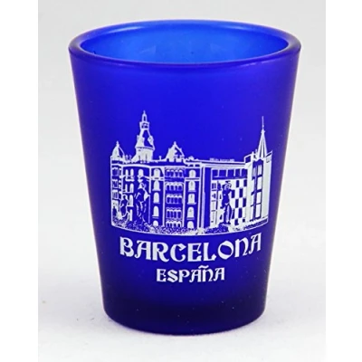 Image of Barcelona Spain Cobalt Blue Frosted Shot Glass