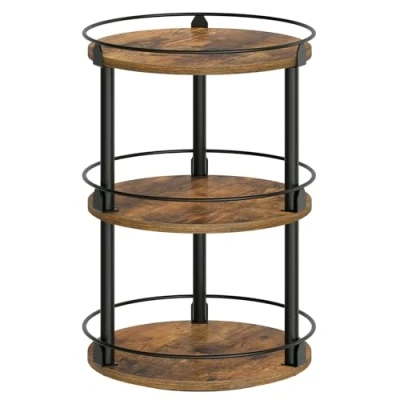 Image of YATINEY 3 Tier Lazy Susan Organizer, Rotating Spice Rack, Spinning Industrial Turntable Rack Organizer for Cabinet, Kitchen Countertop, Pantry, Rustic Brown and Black SR23BR