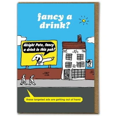 Image of Brainbox Candy Official Modern Toss Funny Birthday Card &#039;Targeted Ads&#039; Hilarious Cartoon Comedy Alternative Humour Cards For Him Her Friends Mates