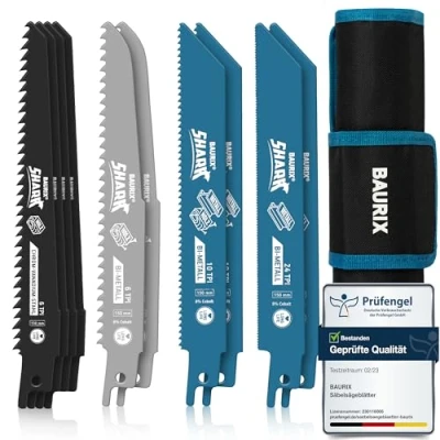 Image of BAURIX® Reciprocating Saw Blades SHARK® [10 Pieces] wood Jigsaw for fast, clean cuts wood, green and metal