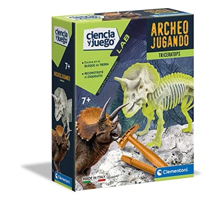 Image of Clementoni Archaeoplaying Triceratops Phosphorescent Scientific Game for Digging and Riding Dinosaurs from 7 Years Old, Toy in Spanish (55031)