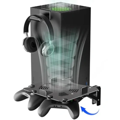 Image of Bricok Wall Mount for Xbox Series X with Cooling Vent Foldable Aluminum Holder w/Controller Storage Secure Base &amp; Easy Installation(Balck)