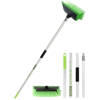 Image of 2 in 1 Car Wash Brush with Squeegee PBT Soft Bristle Truck Scrub Detail 60 151cm Adjustable Long Handle for Interior Exterior RV Boat Deck House Siding Cleaning Sweep Snow