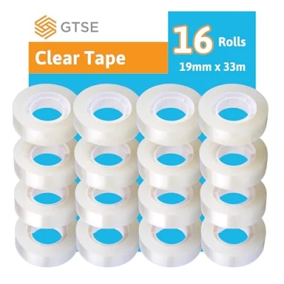 Image of GTSE Cellotape 16 Rolls, 19mm x 33m, Clear Transparent Mini Sticky Tape, Sellotape Ideal for Stationery, Gift Wrap Christmas Birthday Home or Office