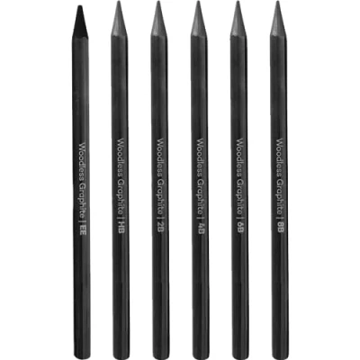 Image of Casiler 6pcs Professional Woodless Graphite Pencils Set, Charcoal Sticks Drawing Sketch Pencil Set HB 2B 4B 6B 8B EE for Students