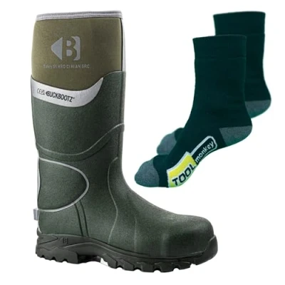 Image of Buckler Buckbootz BBZ8000 Hi Visibility Neoprene Safety Wellington Boots with TM Boot Socks (Green, UK Footwear Size System, Adult, Men, Numeric, Medium, 8)