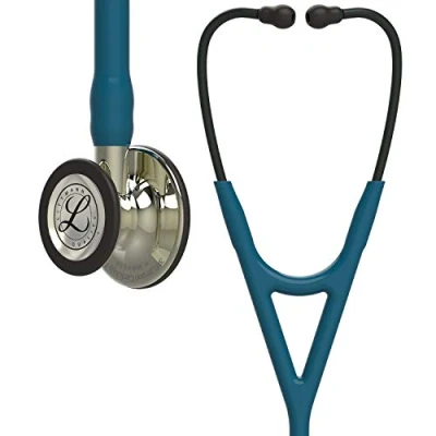 Image of 3M Littmann Cardiology IV Diagnostic Stethoscope, Champagne Finish Chestpiece and Stem, Caribbean Blue Tube, Smoke Headset, 27 inch, 6190