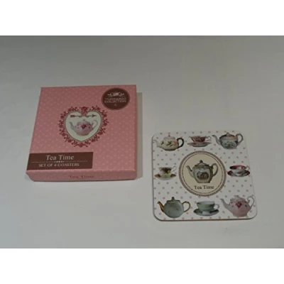 Image of Set 4 Coasters Vintage Retro Tea Time