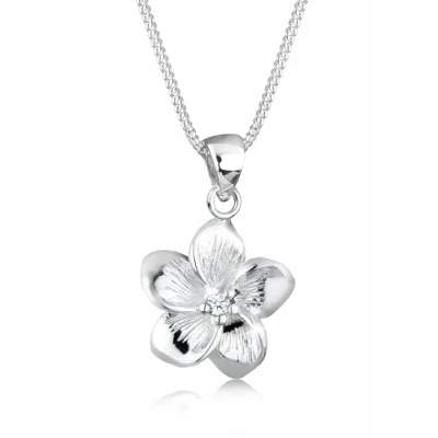 Image of Elli DIAMONDS Necklace Ladies Frangipani Flower with Diamond (0.03 ct) in 925 Sterling Silver