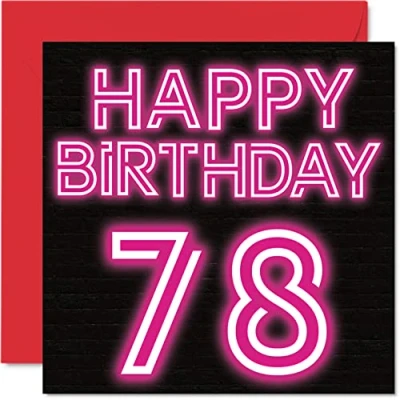 Image of Fun 78th Birthday Cards for Men Woman Neon Glow Happy Card Dad Mum Great Grandad Grandpa Nanny Grandma Gran Uncle Auntie, 145mm x Greeting Cards,