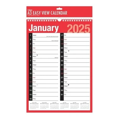 Image of 2025 Year Easy View Twin Wire Binding Spiral Bound Calendar 2 Column A3 Size 1 Month to in Thick and Environmental Friendly Pure Paper