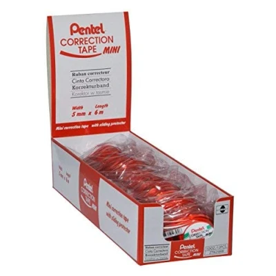 Image of Pentel Pack of 12 ztn25bw Mini Sideways Application Correction Tape 5 mm x 6 m