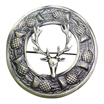 Image of Men&#039;s Scottish Thistle Kilt Fly Plaid Brooch Antique Finish 3&quot;/ Celtic Brooches &amp; Pins Brass Metal (Traditional)