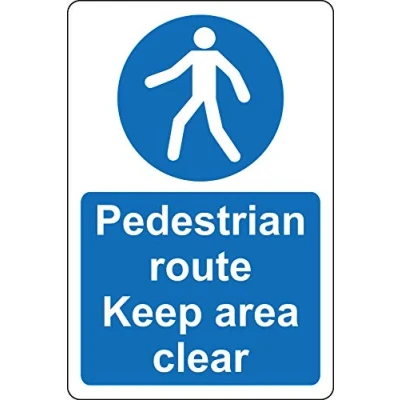 Image of Pedestrian route keep area clear Safety sign Self adhesive sticker 200mm x 150mm