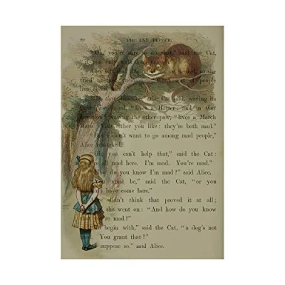 Image of Wee Blue Coo Upcycle Mad Here Quote Alice Wonderland Cheshire Wall Art Print