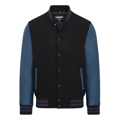 Image of Infinity Leather Mens Letterman Baseball Wool Varsity Bomber Jacket Genoa Black/Blue Size Large