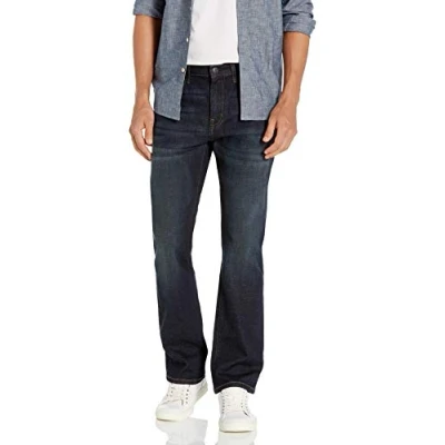 Image of Amazon Essentials Men&#039;s Slim Fit Bootcut Jeans, Dark Denim, 32W / 29L