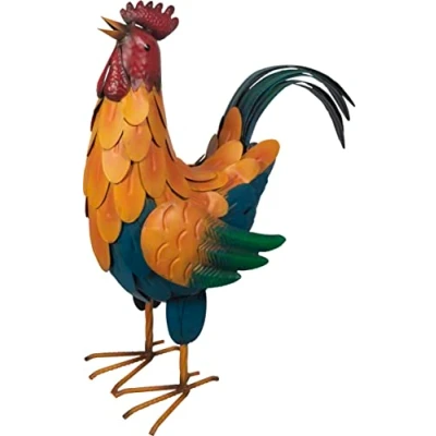 Image of St Helens Home and Garden Metal Elegant Cockerel Decorative Free Standing Ornament Sculpture 48cm Height For Gardens, Ponds, Paths