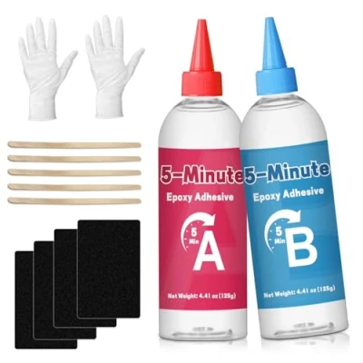 Image of Epoxy Glue 2 x 125ml, 5min Resin Glue, Strong Heat Resistant Clear Two Part Suitable for Metal, Plastic, Wood, Ceramics, Glass and Many Other Materials