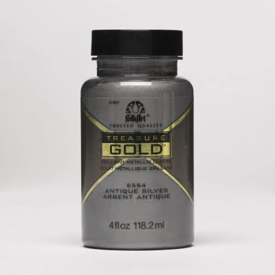Image of Plaid PE5554 Folk Art Treasure Gold Acrylic Craft Paint, Antique Silver, 2oz