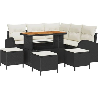 Image of vidaXL 9 Piece Garden Sofa Set with Cushions Black Poly Rattan Acacia