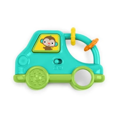 Image of Bright Starts Safari Driver Take Along Toy with Music and Lights, Monkey, On The Go Travel Activity, Unisex, Blue, 3 Months+