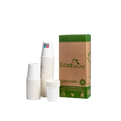 Image of 100Pcs 200ml White Paper Cups, Biodegradable and Compostable Cups for Cold Hot Drinks, Water, Herbal Tea, Birthday Parties, Cocktails, Gin Tonic, Coffee,