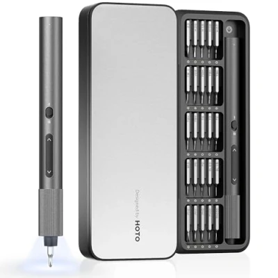 Image of HOTO Electric Precision Screwdriver ADV, 25 in 1 Rechargeable Set with Light, Cordless Mini Power S2 Steel Bits, 2 Gear, Ideal for Phone/Glasses/Watches/Laptop