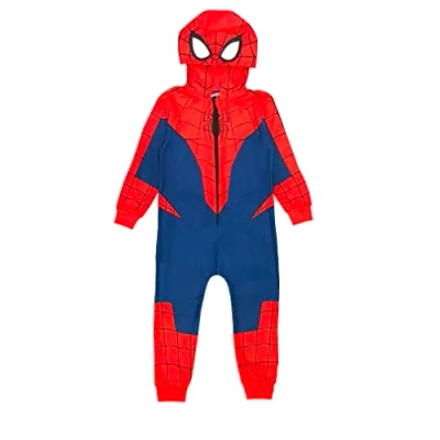 Image of Marvel Spiderman Boys Hooded Onesie, Red/Blue, Age 4 5 Years