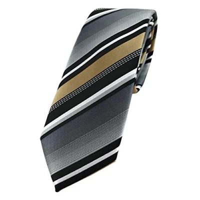 Image of TigerTie Slim Designer Tie in Striped Pattern Width 6 cm, Gold, silver, grey, white, black, Größe: ca. Länge 150 Breite cm