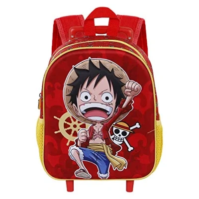 Image of One Piece Luffy Small 3D Backpack with Wheels, Red, 13 x 26 34 cm, Capacity 12.5 L