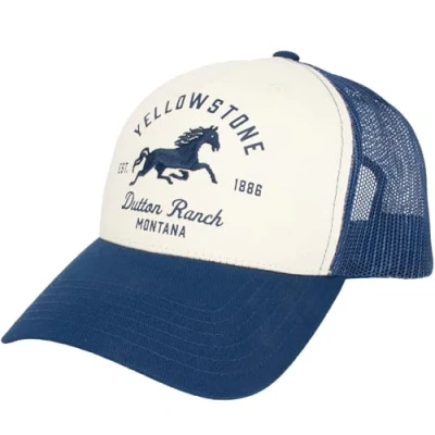 Image of Concept One Unisex&#039;s Yellowstone Trucker Hat, Mesh Adjustable Snapback Baseball Cap with Curved Brim, Navy, Size