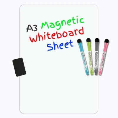 Image of Whiteboard Sheet for Fridge Magnetic Dry Erase White Board Organiser A3 Memo Reminder Notice Menu Planner Shopping List 4 Markers Plus Big Eraser (12 x 16 inches)