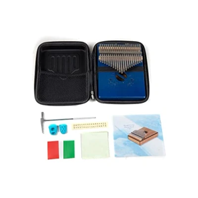Image of GEWA Kalimba thumb piano mahogany blue, motif beetle, 21 steel reeds, tunable, incl. bag, tuning hammer, instructions