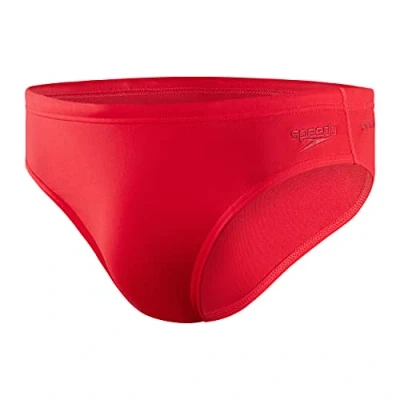 Image of Speedo Men&#039;s Essential Eco Endurance+ 7cm Swimming Briefs Chlorine Resistant Recycled Fabric Swim Fitness Training Holiday Speedos, Fed Red, 32
