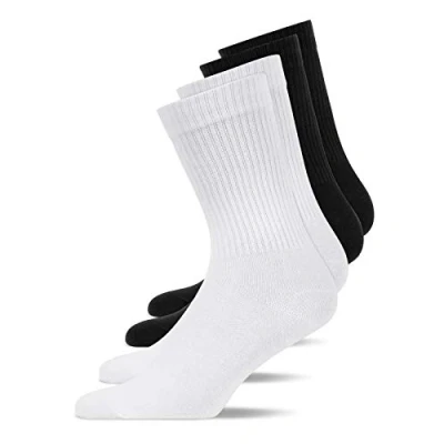 Image of Snocks Mens Sports Socks Cushioned 4 Pairs Crew Sport Multicoloured Size UK 9 11 Black and White Long Trainer Cotton for Men