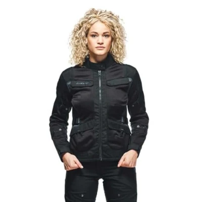 Image of Dainese Desert Lady Tex Jacket, Summer Motorcycle Lightweight Technical Fabric, Protections On Shoulders And Elbows, Women&#039;s Black/Black/Ebony, 42