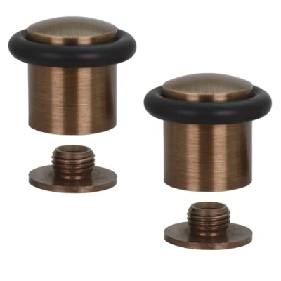 Image of EVI Herrajes Pack of 2 Door Stops Threaded Base Natural Silicone Black Rubber Brass Includes Plug + Screw