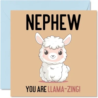 Image of Birthday Cards for Nephew Llama Zing Funny Happy Card from Uncle Auntie Aunt, Gifts, 145mm x Joke Greeting Men Him