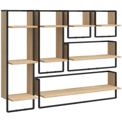 Image of vidaXL 6 Piece Wall Shelf Set with Bars Sonoma Oak Engineered Wood
