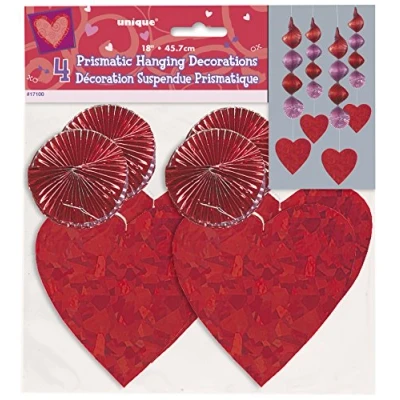 Image of Unique Party 17100 45cm Hanging Prism Heart Decorations, Pack of 4