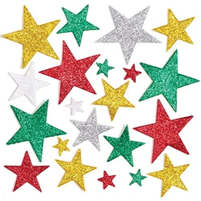Image of Baker Ross AW865 Christmas Foam Glitter Star Stickers, Festive Arts and Craft (Pack of 150), Assorted