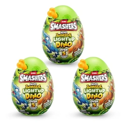 Image of Smashers Nano Jurassic Light up Dino by ZURU, Dinosaur Themed Collectible Toy Egg with Over 5 Surprises for Boys and Kids (3 Pack)
