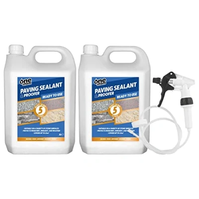 Image of One Chem Paving Sealant and Proofer 2 x 5 Litre Water Seal with Long Hose Trigger Breathable, Colourless Waterseal for Brick, Wood Stone