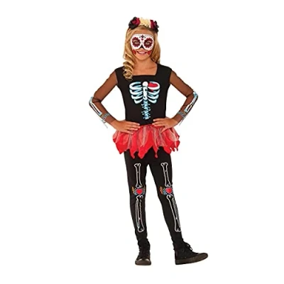 Image of Rubie&#039;s 610923L Official Scared to the Bone Halloween Day of Dead Costume, Girls&#039;, Large